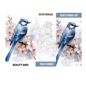 Color By Number for Adult, Paint by Number Printable, Beautiful Bird ,Coloring Pages ,Sheets Digital Download,Advanced detailed Book| 257