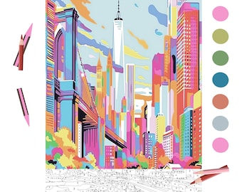 Color By Number for Adult, Paint by Number Printable,New York City, Coloring Pages ,Sheets Digital Download,Advanced detailed Book| 391