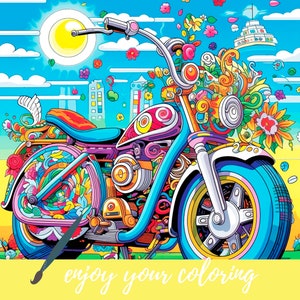 Mandala Motorcycle Coloring Pages for Adults, Grayscale Coloring Book ...
