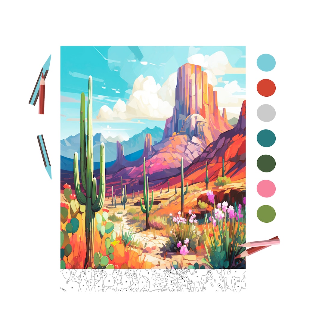 Color by Number for Adult, Paint by Number Printable, Desert Landscape ...