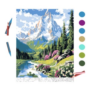 Color By Number for Adult, Paint by Number Printable,Mountain Landscape,Coloring Pages ,Sheets Digital Download,Advanced detailed Book| 445