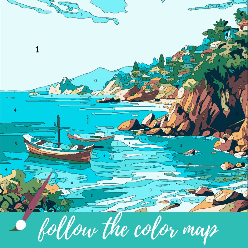 Color by Number for Adult, Paint by Number Printable, Sea Landscape