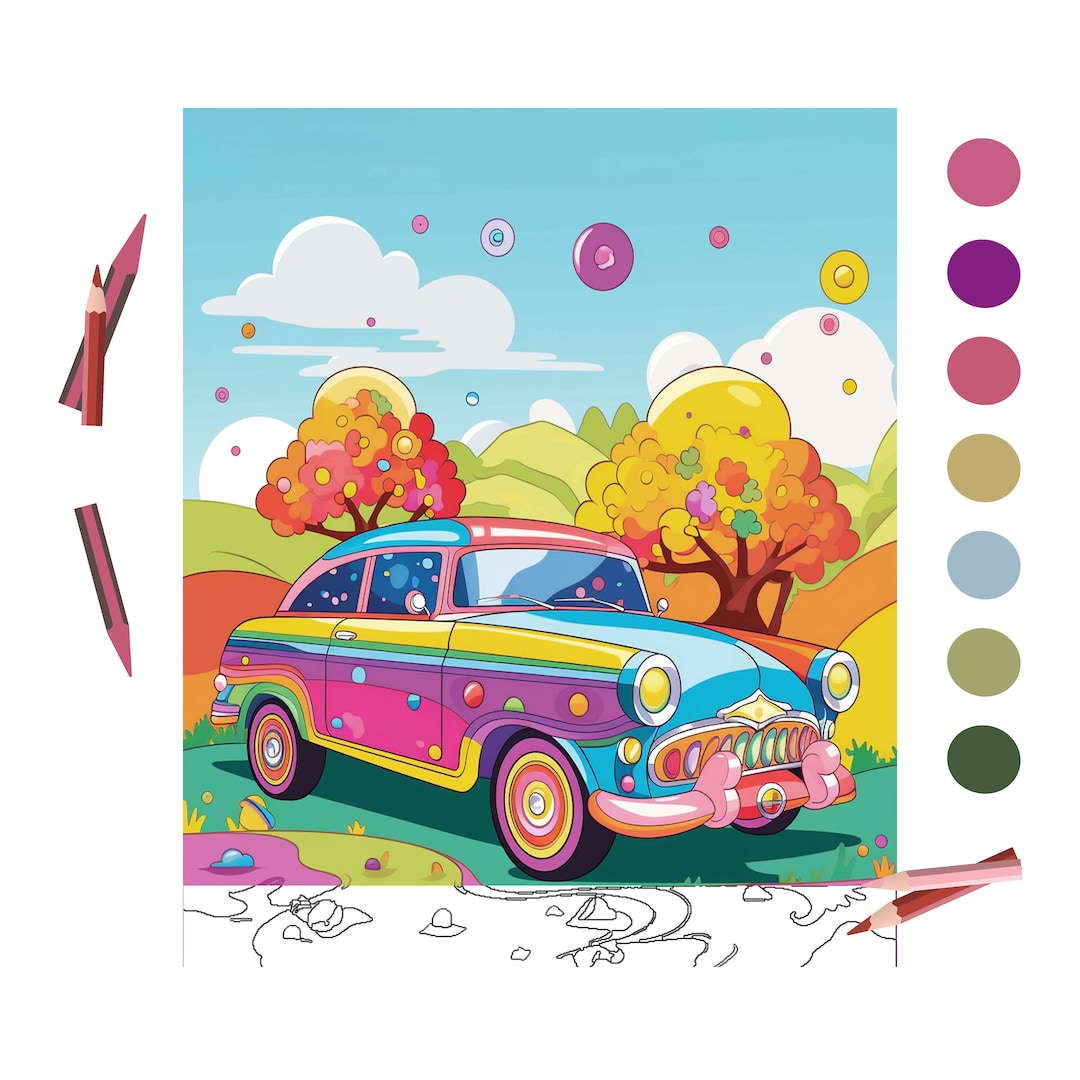 Mandala Car Coloring Pages for Adults, Grayscale Coloring Book