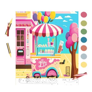 Color By Number for Adult, Paint by Number Printable, Ice Cream Cart, Coloring Pages ,Sheets Digital Download,Advanced detailed Book| 396