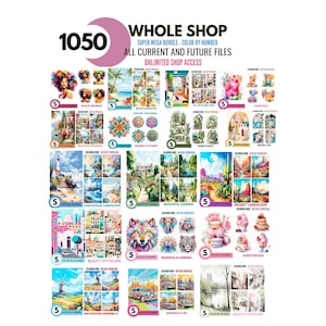 Tienda completa 1050 + de Color por número para adultos, Pintura por número imprimible, Páginas para colorear, Hojas Descarga digital, Libro detallado avanzado/ 929