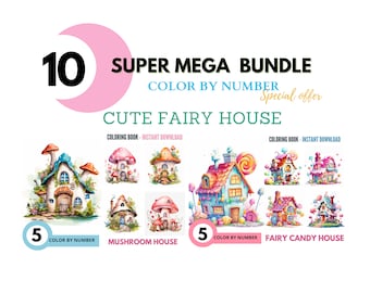 Color By Number for Adult, Paint by Number Printable,10 Enchanted Fairy House, Coloring Pages, Sheets Digital Download, Advanced Book| 1154