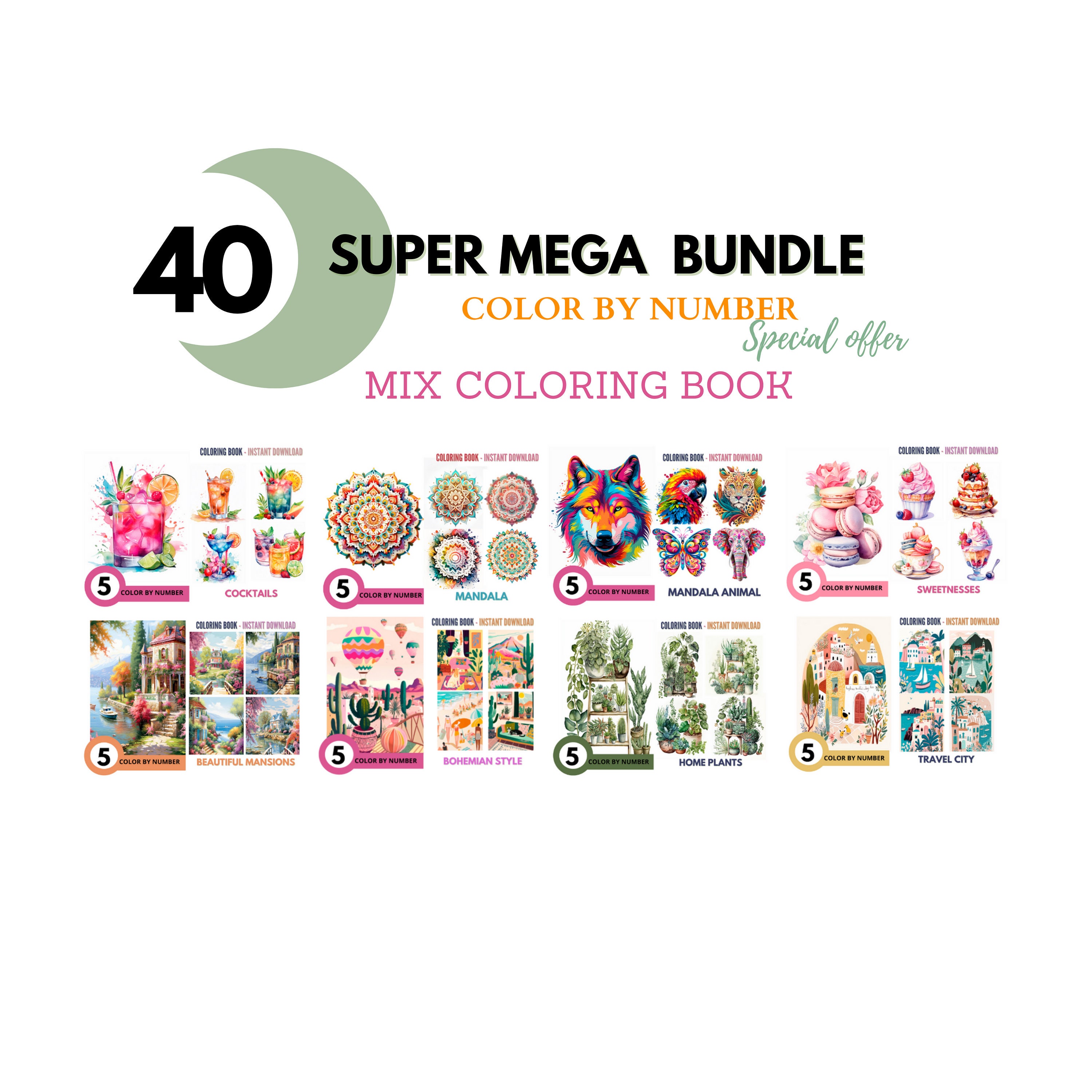 Bundle 40 Color by Number for Adult Paint by Number Etsy