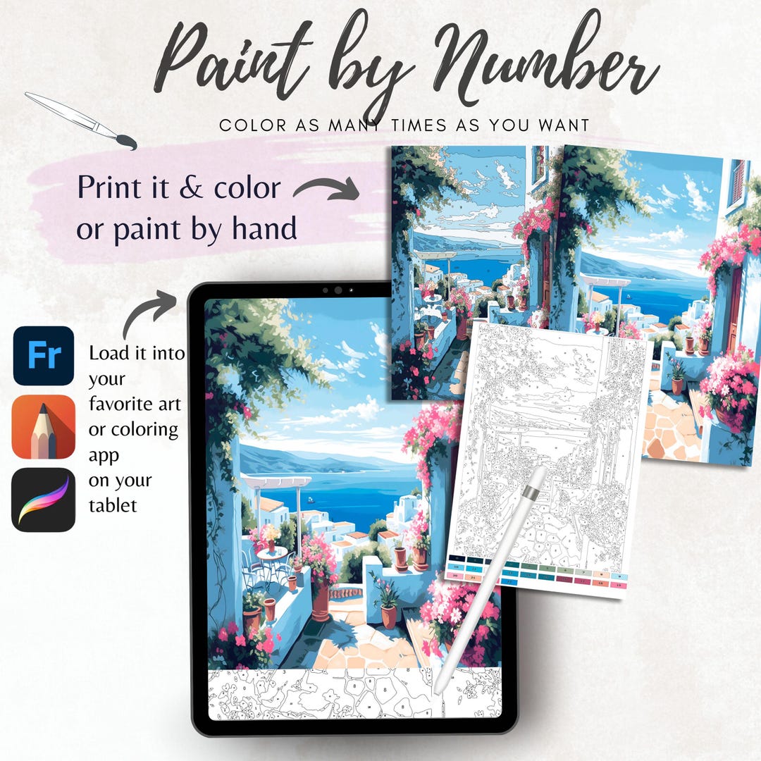 Color by Number for Adult, Paint by Number Printable, Greece Travel ...