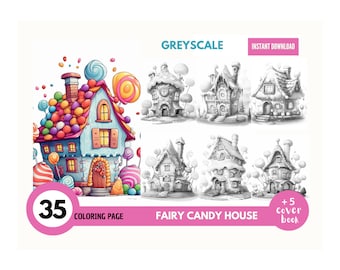 35 Fairy Candy House Coloring Pages for Adults,Grayscale Coloring Book, Coloring pages kids,Instant Download, Printable PDF File |499