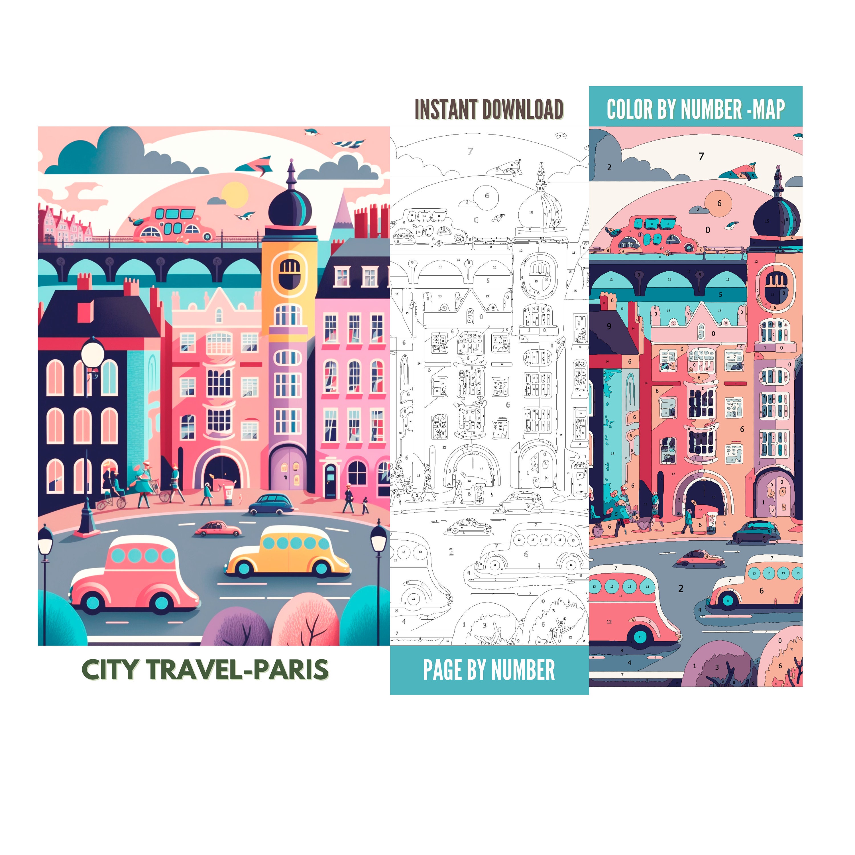 Color by Number Adultpaint by Number Printable City Travel - Etsy