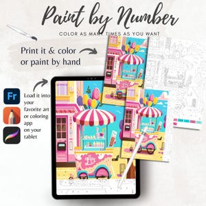 Color By Number for Adult, Paint by Number Printable, Ice Cream Cart, Coloring Pages ,Sheets Digital Download,Advanced detailed Book| 396