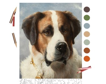 Color By Number for Adult, Paint by Number Printable,Vintage Dog, Coloring Pages ,Sheets Digital Download,Advanced detailed Book| 1585