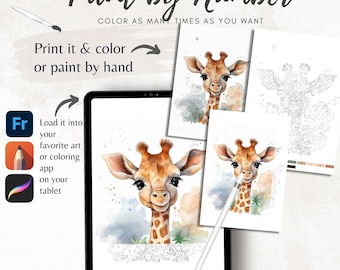 Colorear por números para adultos, pintar por números imprimible, animales de safari, páginas para colorear, hojas descargables digitales, libro detallado avanzado/390