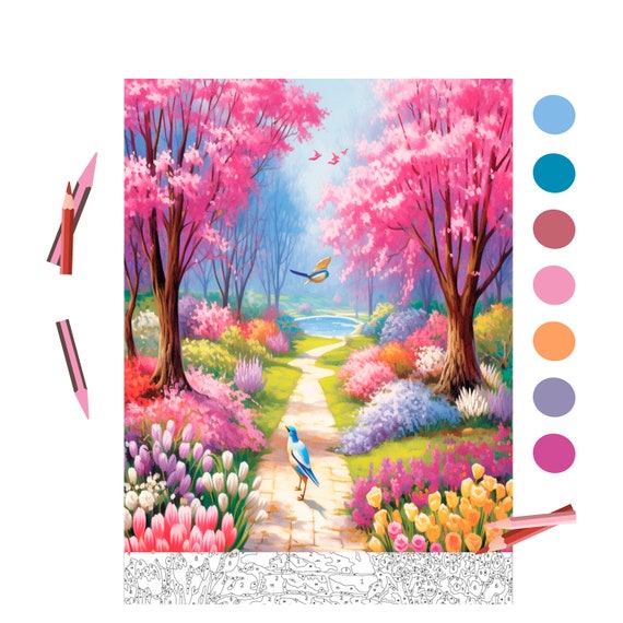 Adult Color By Number Coloring Book of Spring Scenes: Large Print