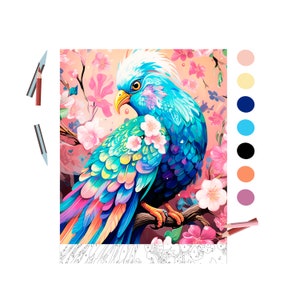 Color By Number for Adult,Paint by Number Printable,Beautiful Parrot , Coloring Pages,Sheet Digital Download,Advanced detailed Book|1298
