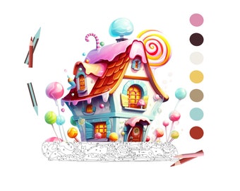Color By Number for Adult, Paint by Number Printable,Fairy Candy House, Coloring Pages,Sheets Digital Download,Advanced detailed Book| 711