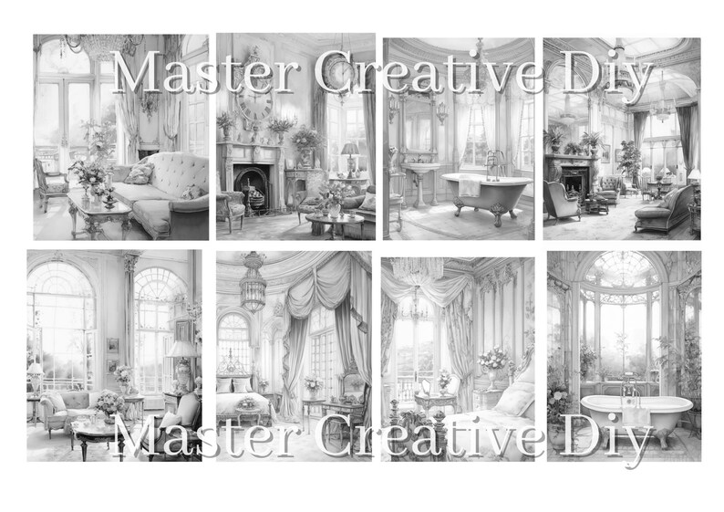 35 Victorian Interior Design Coloring Pages for Etsy