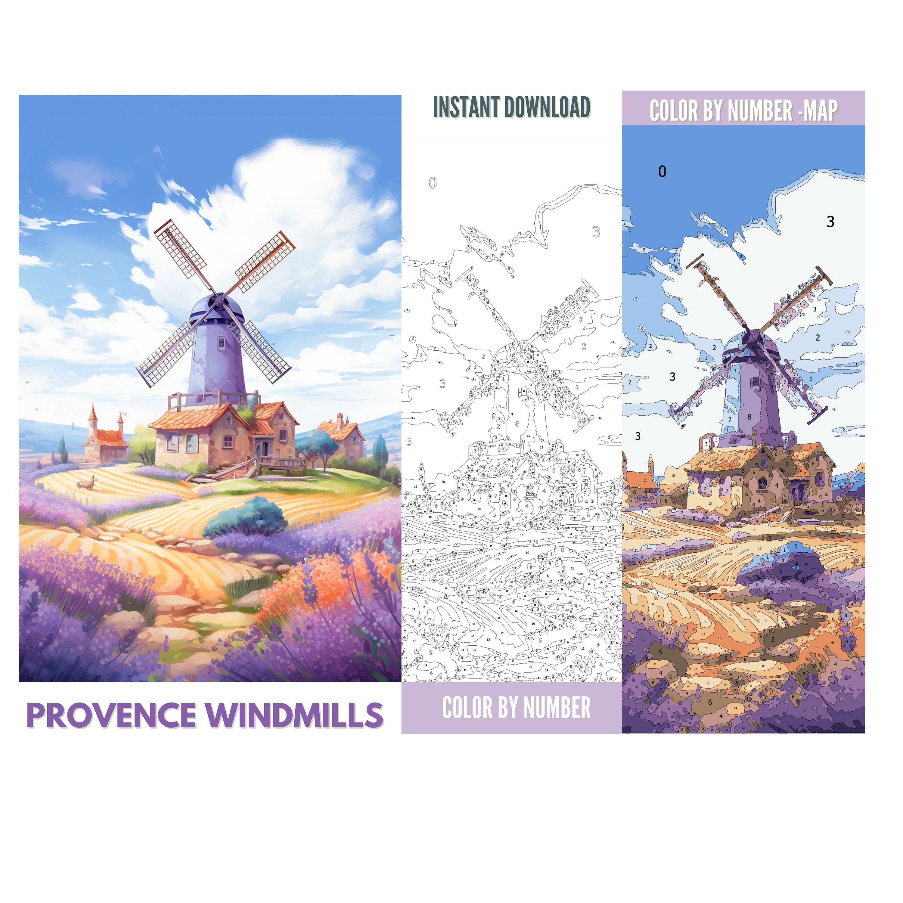 Color by Number for Adult, Paint by Number Printable,provence