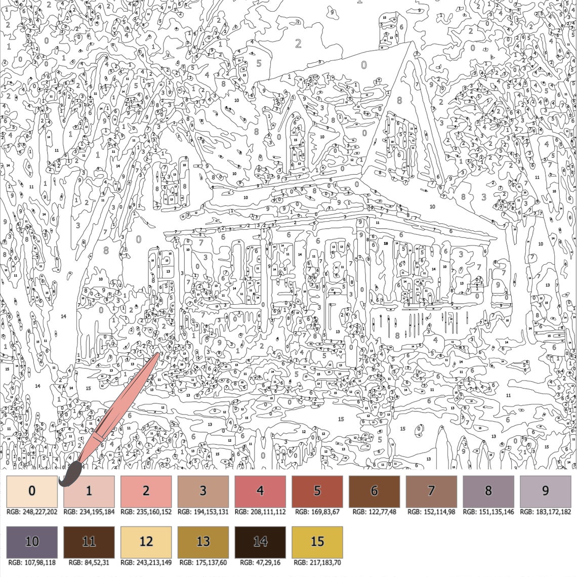 Color by Number forPaint by Number Printable Dreamy Cottage Color by Number forPaint by Number Printable Dreamy Cottage