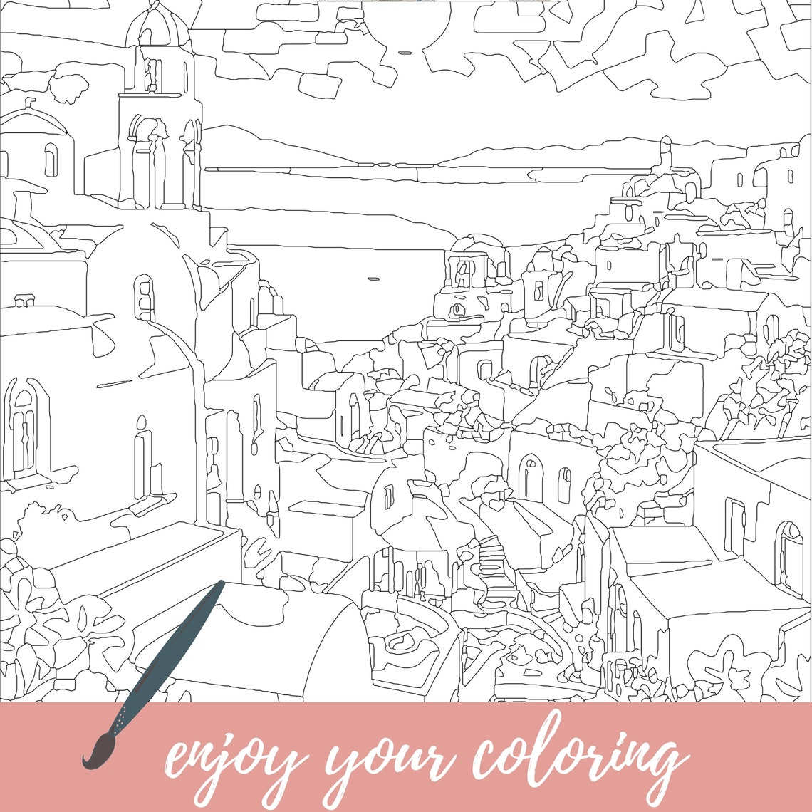 Color by Number for Adult, Paint by Number Printable, Santorini City ...