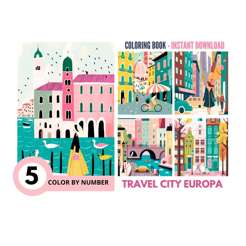 Color by Number for Adult,paint by Number Printable,5 City Travel ...