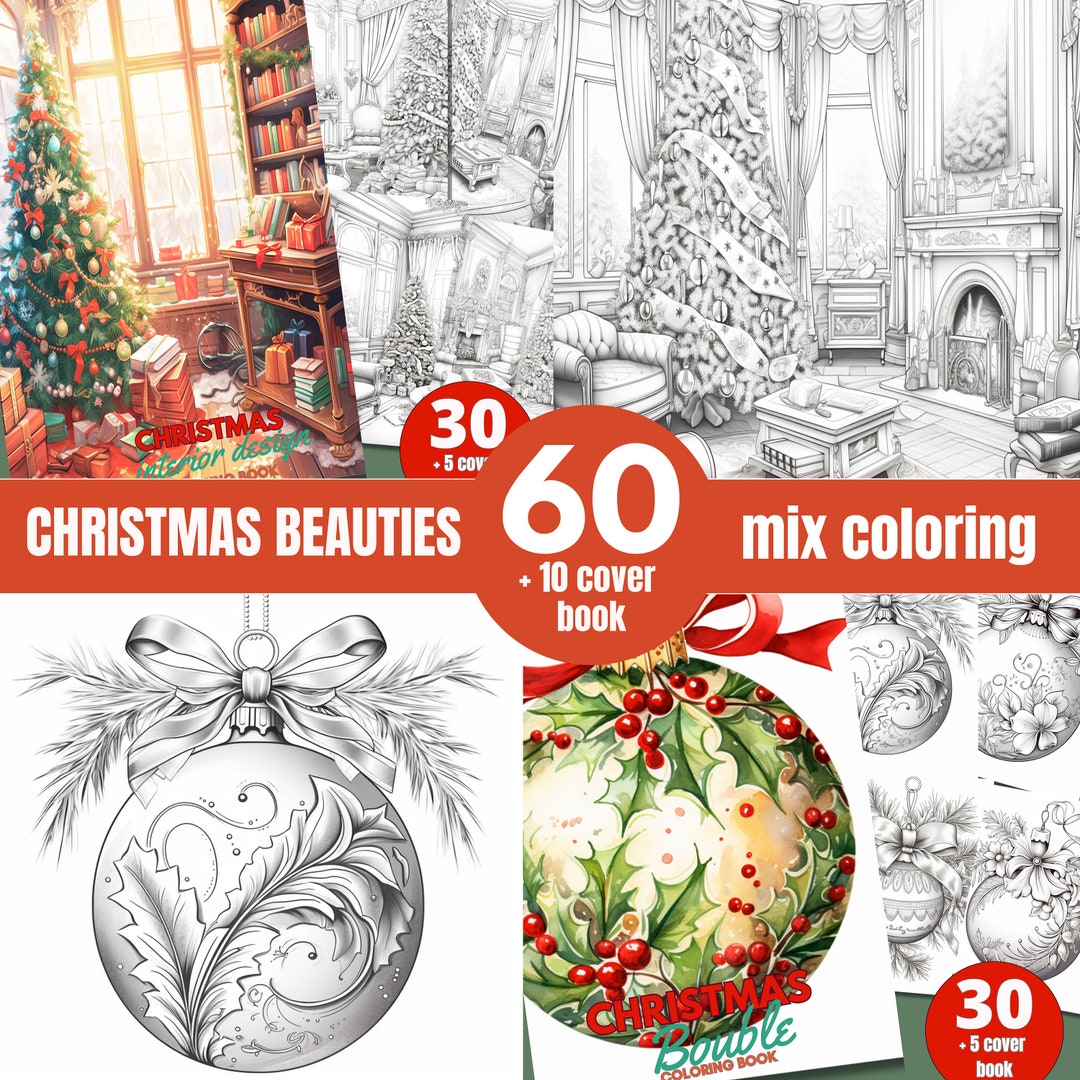 60 Christmas Interior Design Coloring Book - Adults Coloring Pages ...