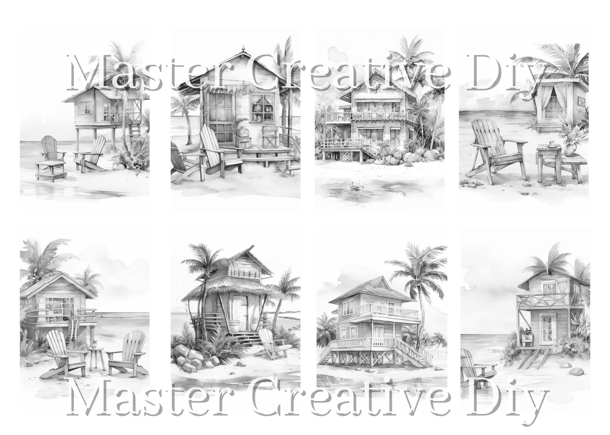 50 Beach House Coloring Book Adults Coloring Pages Instant - Etsy