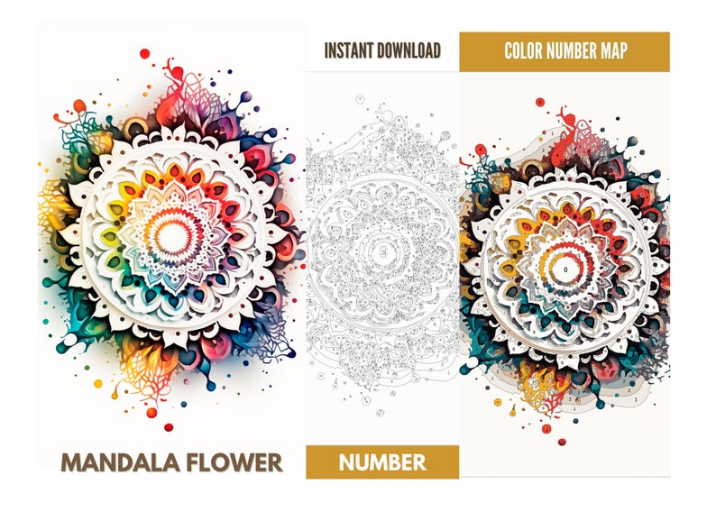 5 Color by Number Adult,paint by Number Printable,mandala Flower, Coloring Pages Digital ...
