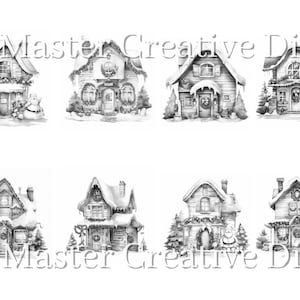30 Christmas Cottage Coloring Book - Adults Coloring Pages, Grayscale ... 30 Christmas Cottage Coloring Book - Adults Coloring Pages, Grayscale ...