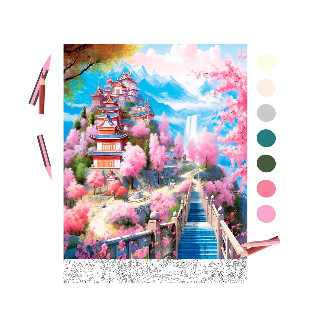 Color by Number for Adult, Paint by Number Printable, Japanese