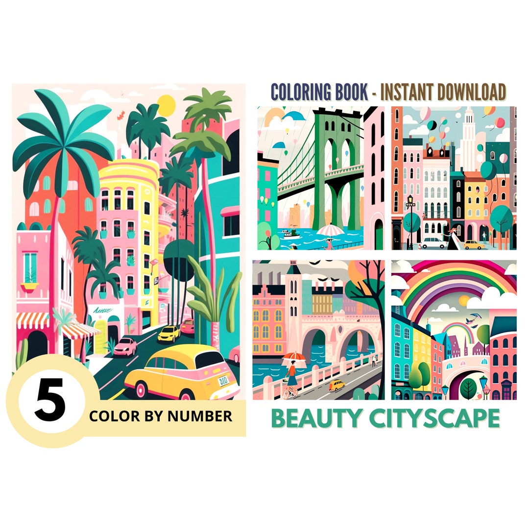 Color by Number for Adult, Paint by Number Printable, 5 Travel City ...