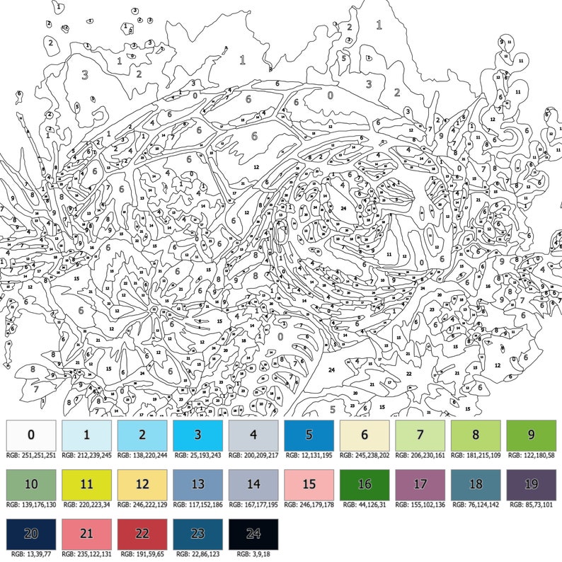 Color by Number for Adult, Paint by Number Printable, Sea Turtle
