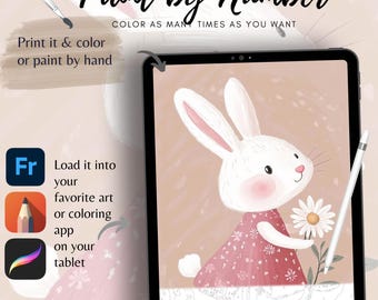 Cute Pink Bunny Color By Number for Adult, Paint by Number Printable| Rabbit Animal ,Sheets Digital Download,Advanced detailed Book| 1836