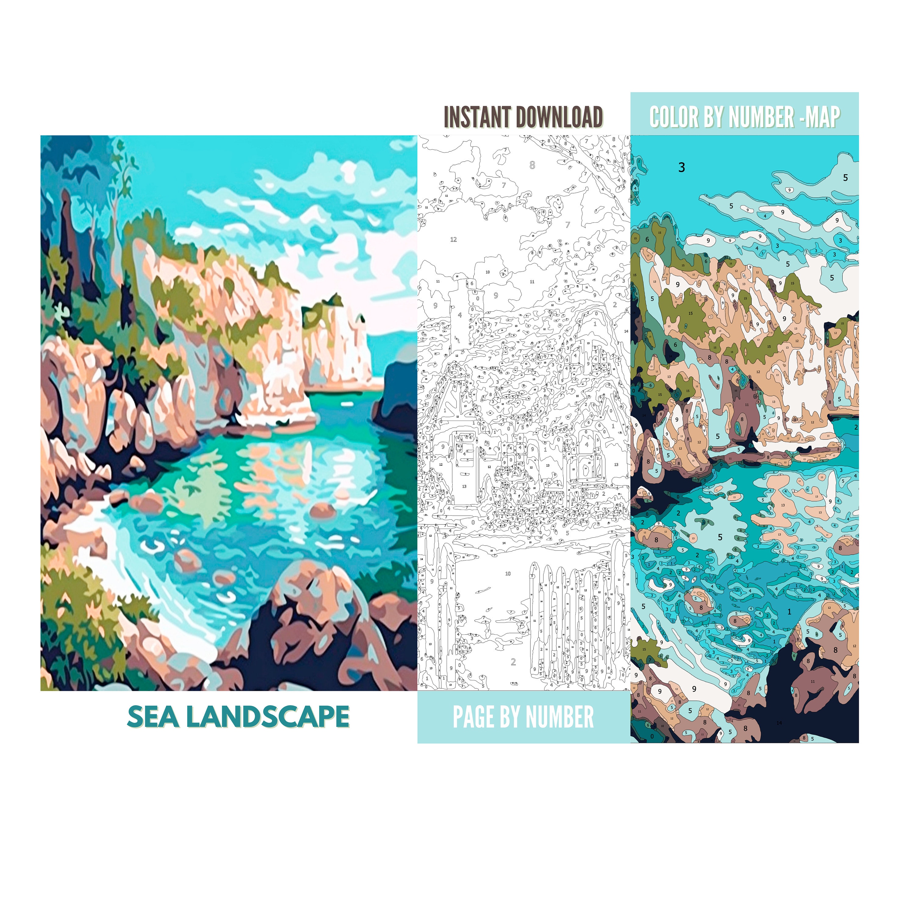 Color by Number for Adult Paint by Number Printable Sea Etsy