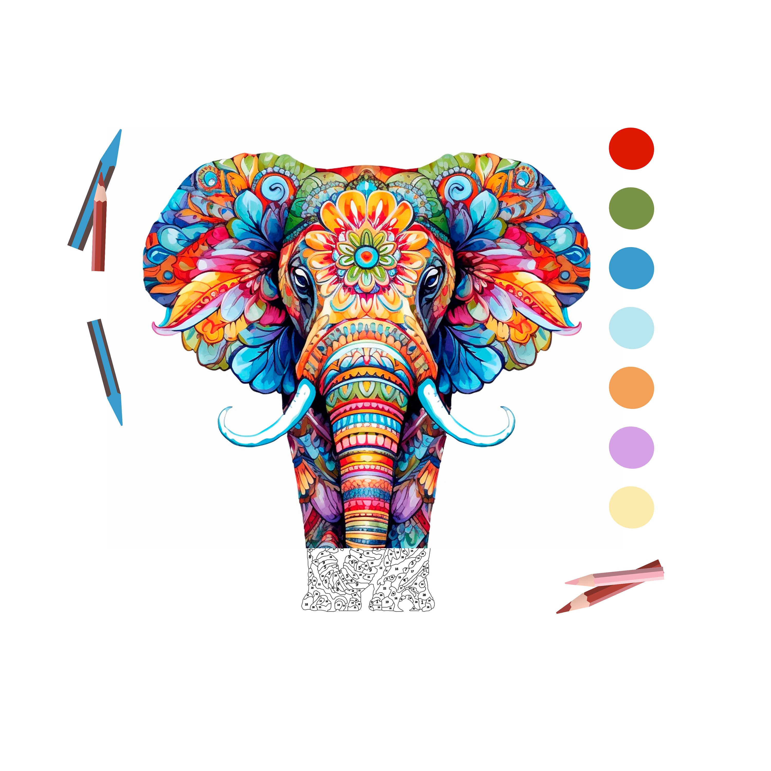 Malen Nach Zahlen Set 'Colorful Elefant' – 16x20 Zoll Leinwand Für Erwachsene & Kinder