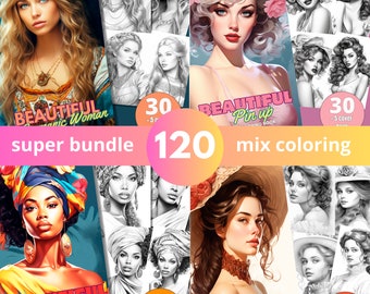 120 Beautiful Woman 6 ,Coloring Pages for Adults,Grayscale Coloring Book, Coloring pages kids,Instant Download, Printable PDF File |1274