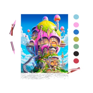 Color By Number for Adult, Paint by Number Printable, Fairy House, Coloring Pages ,Sheets Digital Download,Advanced detailed Book| 871