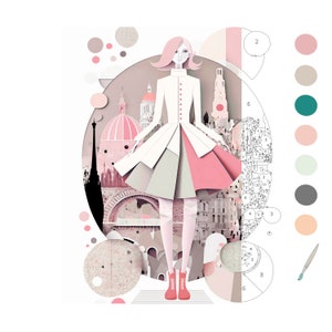 Color By Number Printable, Paint By  number DIY, Modern Abstract Woman London Cityscape, Coloring Book Page, Digital Download Print|81