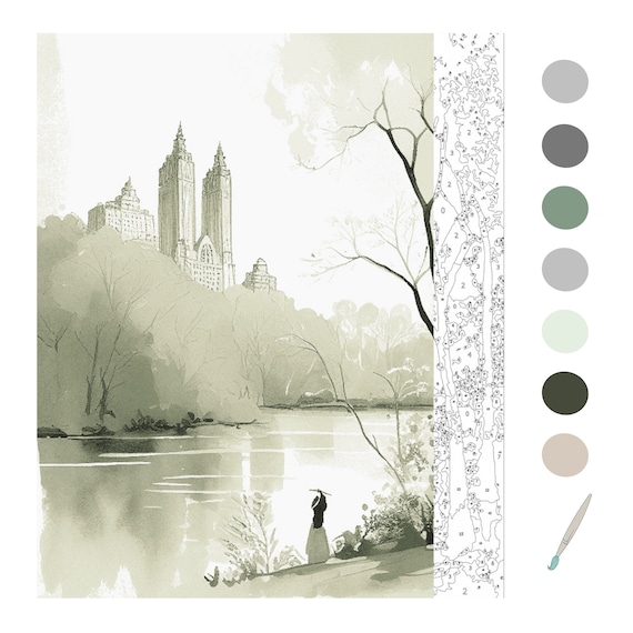 Paint by Number Printable, Color by Number Adult, Central Park