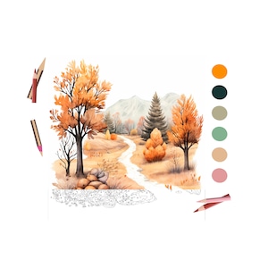 Color By Number for Adult, Paint by Number Printable, Fall Landscape, Coloring Pages ,Sheets Digital Download,Advanced detailed Book|985