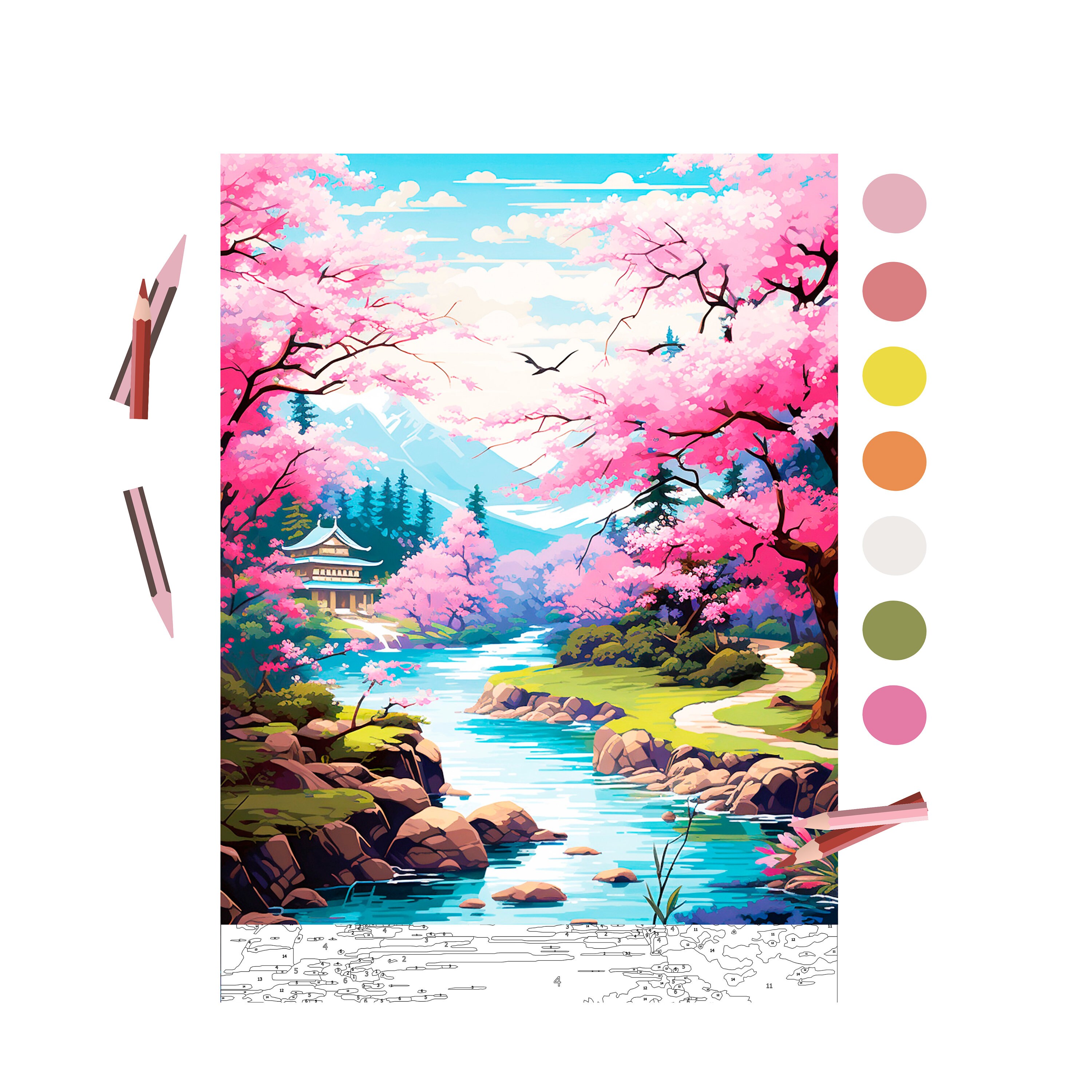 Color by Number for Adult, Paint by Number Printable, Japanese