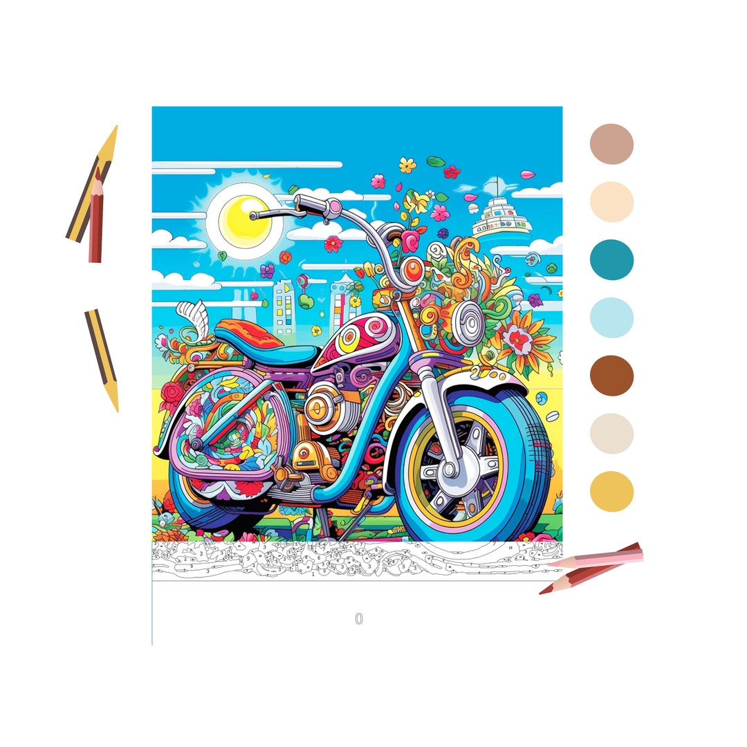 Color by Number for Adult, Paint by Number Printable,mandala Motorcycle