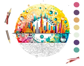 Color By Number for Adult, Paint by Number Printable,Mandala Skyline, Coloring Pages ,Sheets Digital Download,Advanced detailed Book| 324