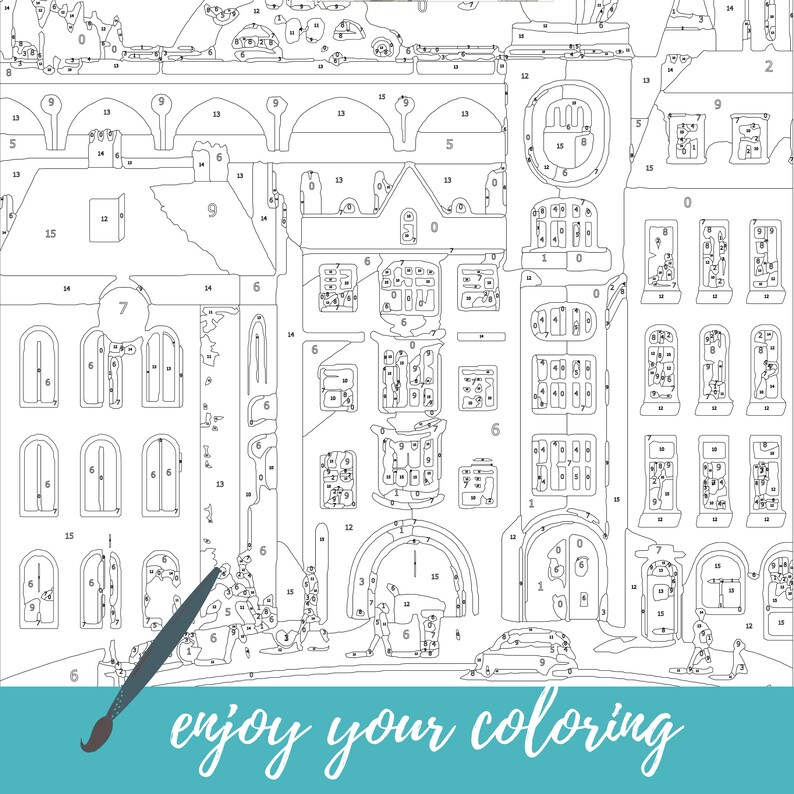 Color by Number Adultpaint by Number Printable City Travel - Etsy