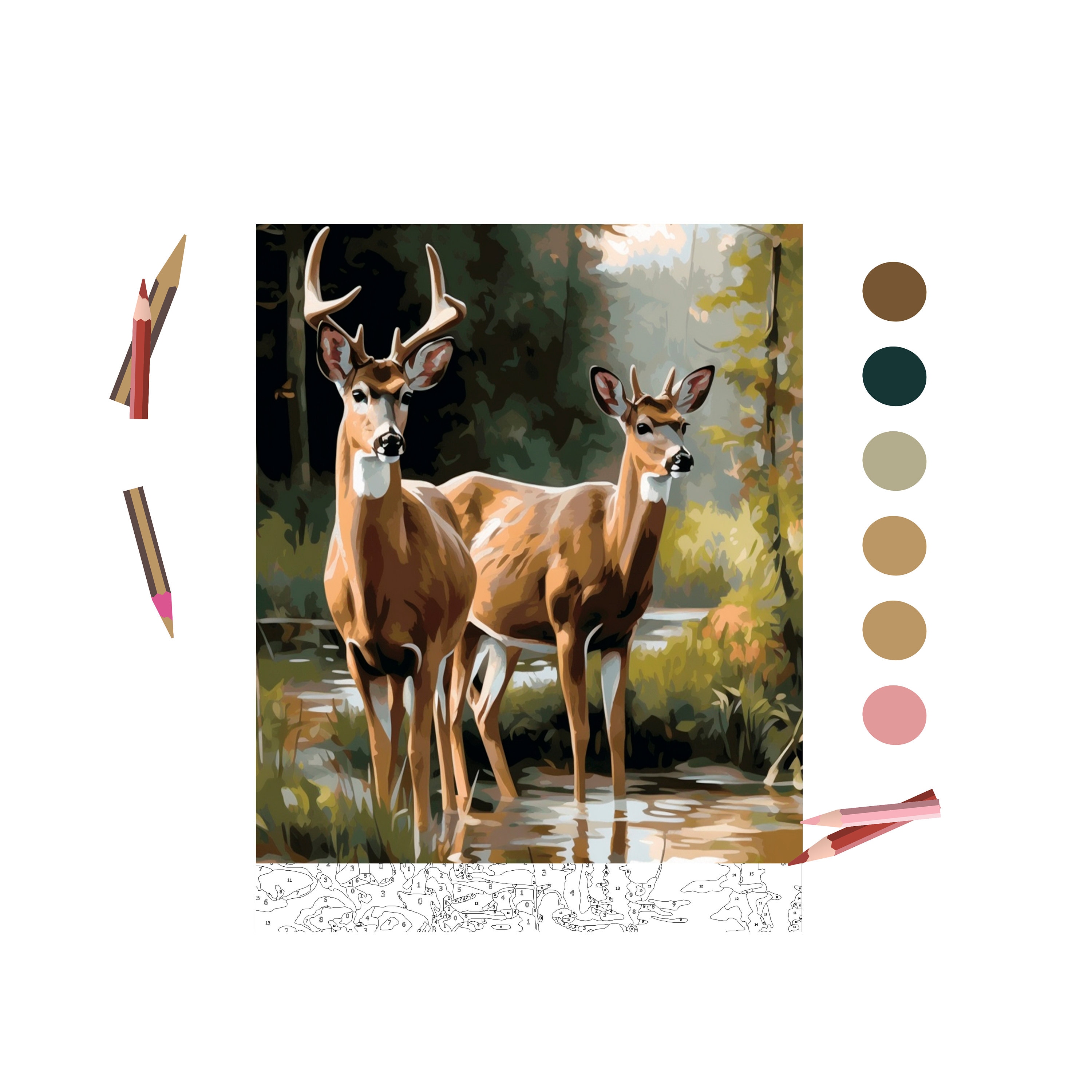 Paint by Number Deer/ Mother and Son Deer Paint by Number Kit/ Elk  Painting/diy Abstract Elk Oil Painting Wall Art / Paint by Number Adult 