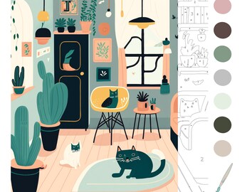 Paint By Number Printable,Color by number adult,Apartment New York,by Jo Milton, Pages,Digital Download,Advanced Intricate detailed Book|34
