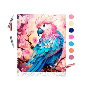 Color By Number for Adult,Paint by Number Printable,Beautiful Parrot , Coloring Pages,Sheet Digital Download,Advanced detailed Book|1300