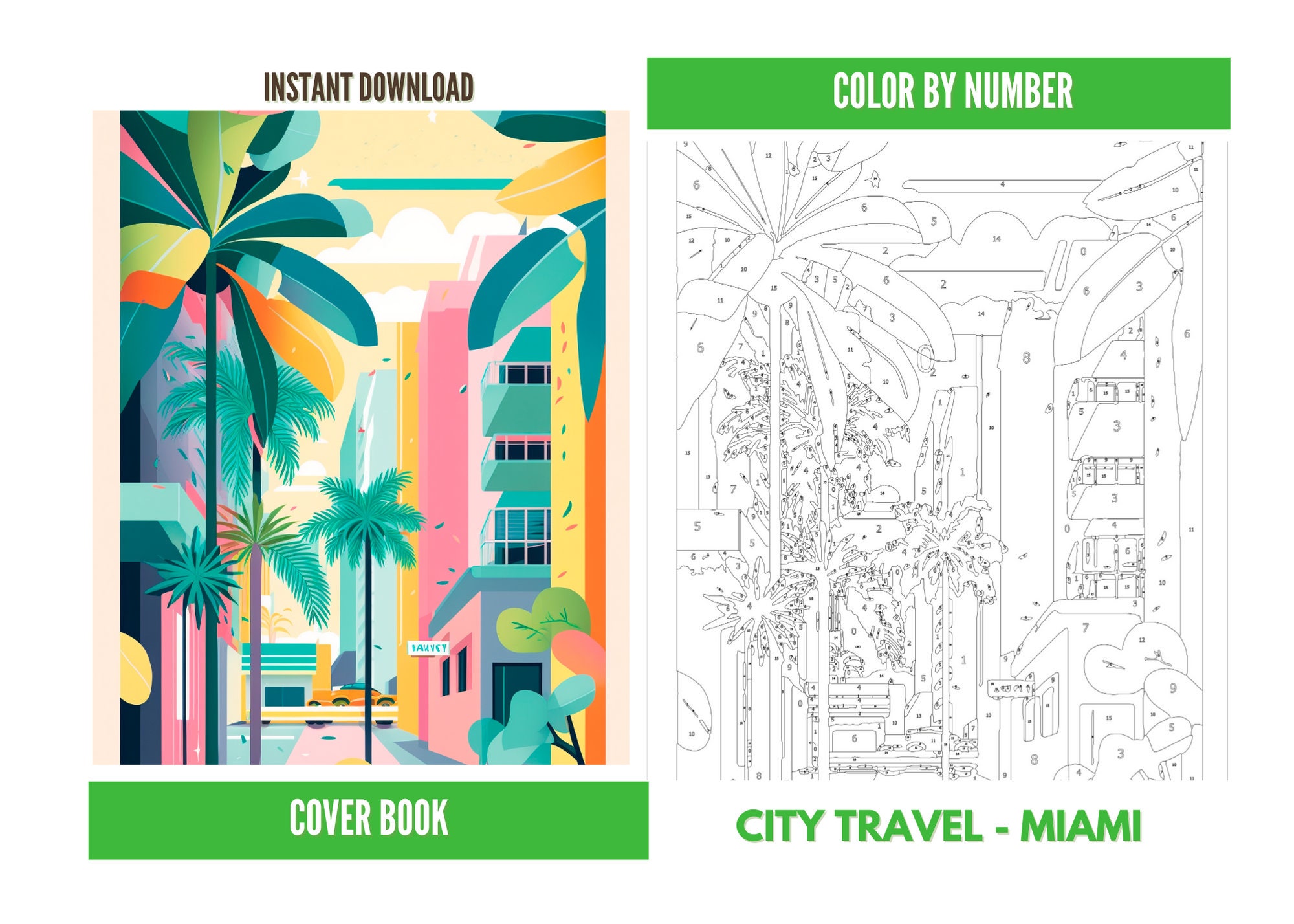 Color by Number for Adult,paint by Number Printable,5 City Travel ...