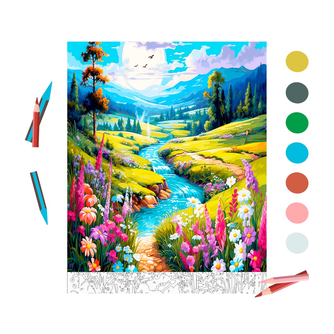 Color by Number for Adult Paint by Number Printable Meadow Etsy