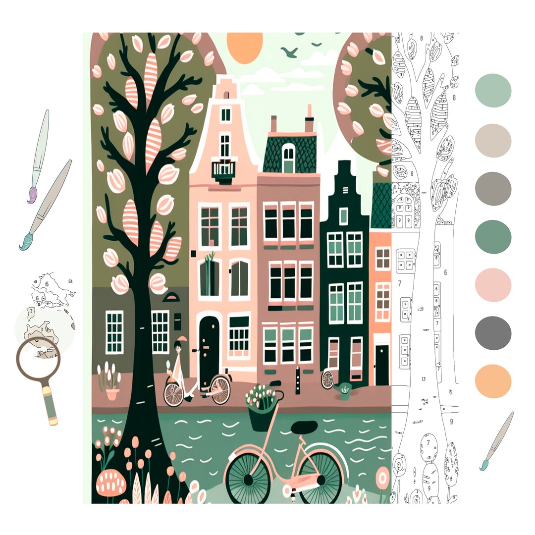 Color by Number for Adult,paint by Number Printable, City Travel Amsterdam,coloring Pages ...